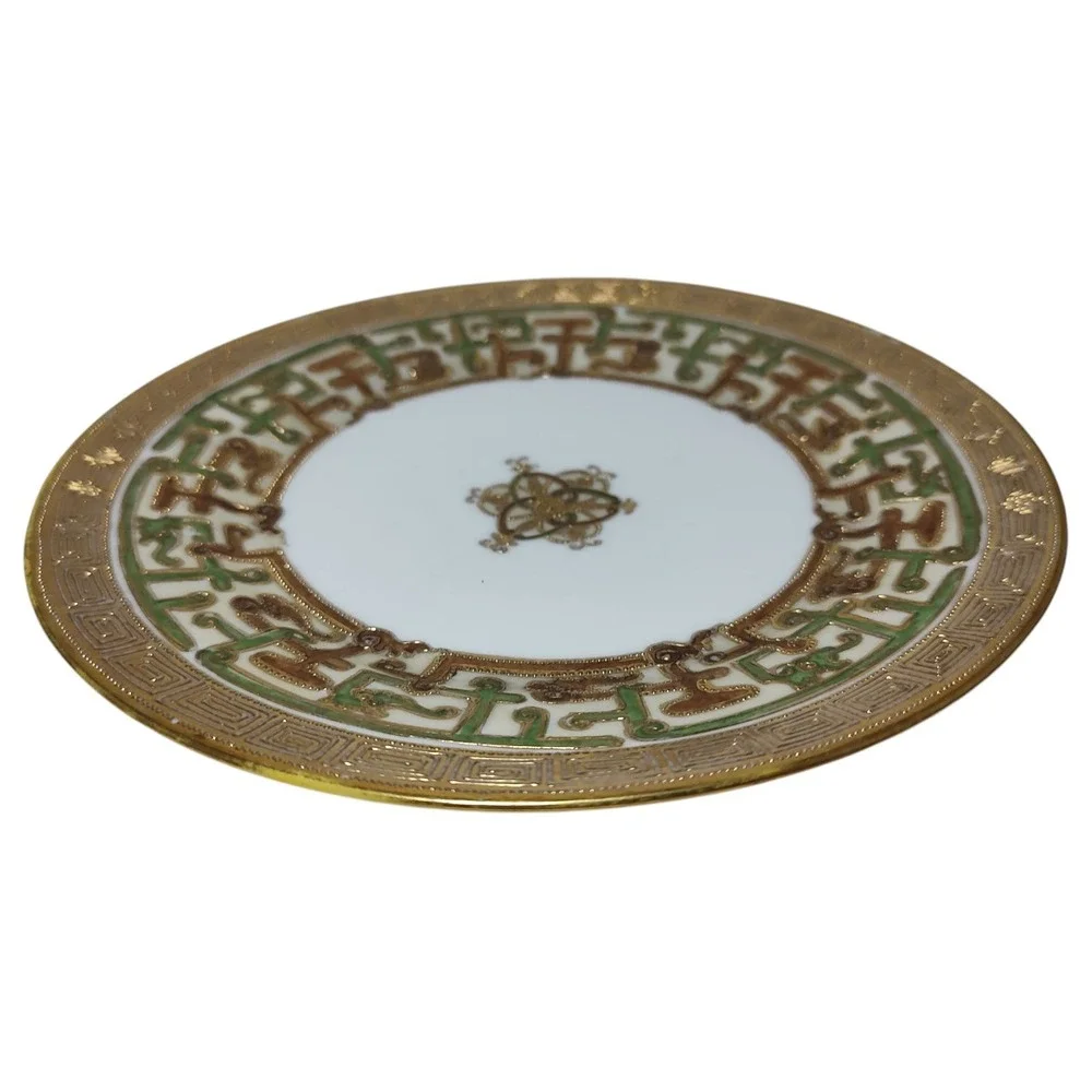 Antique Nippon Beaded Plate Luncheon Salad Hand Painted Heavy‎ Gold Trim SEE